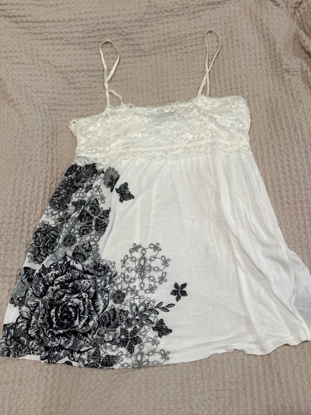 Vintage Forever 21 Lace-Trim Babydoll Tank Top
